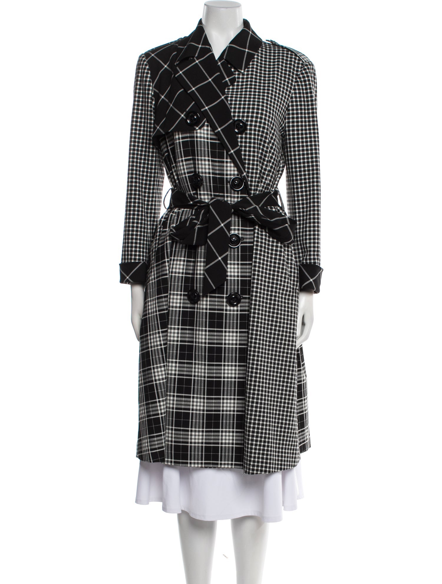 Alice + Olivia Plaid Print Trench Coat